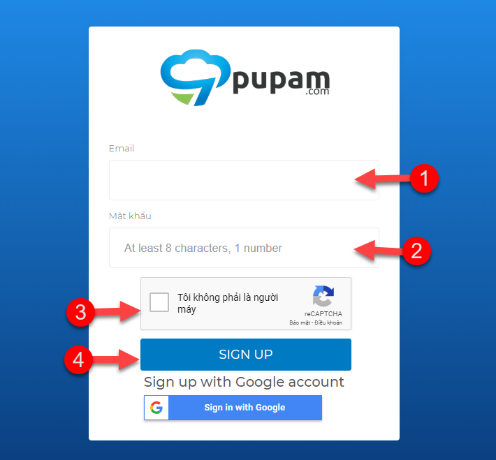Hướng dẫn đăng ký tài khoản tại Pupam