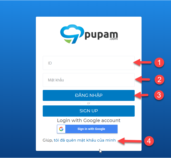 Hướng dẫn Đăng nhập vào Pupam