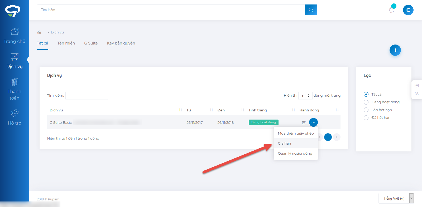 Hướng dẫn gia hạn dịch vụ G Suite trên hệ thống Pupam