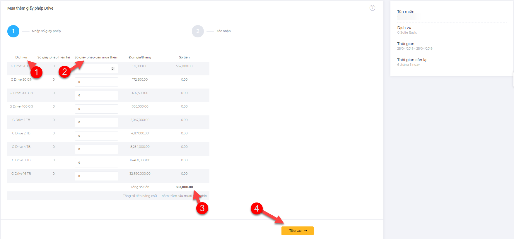 Hướng dẫn mua thêm giấy phép google drive