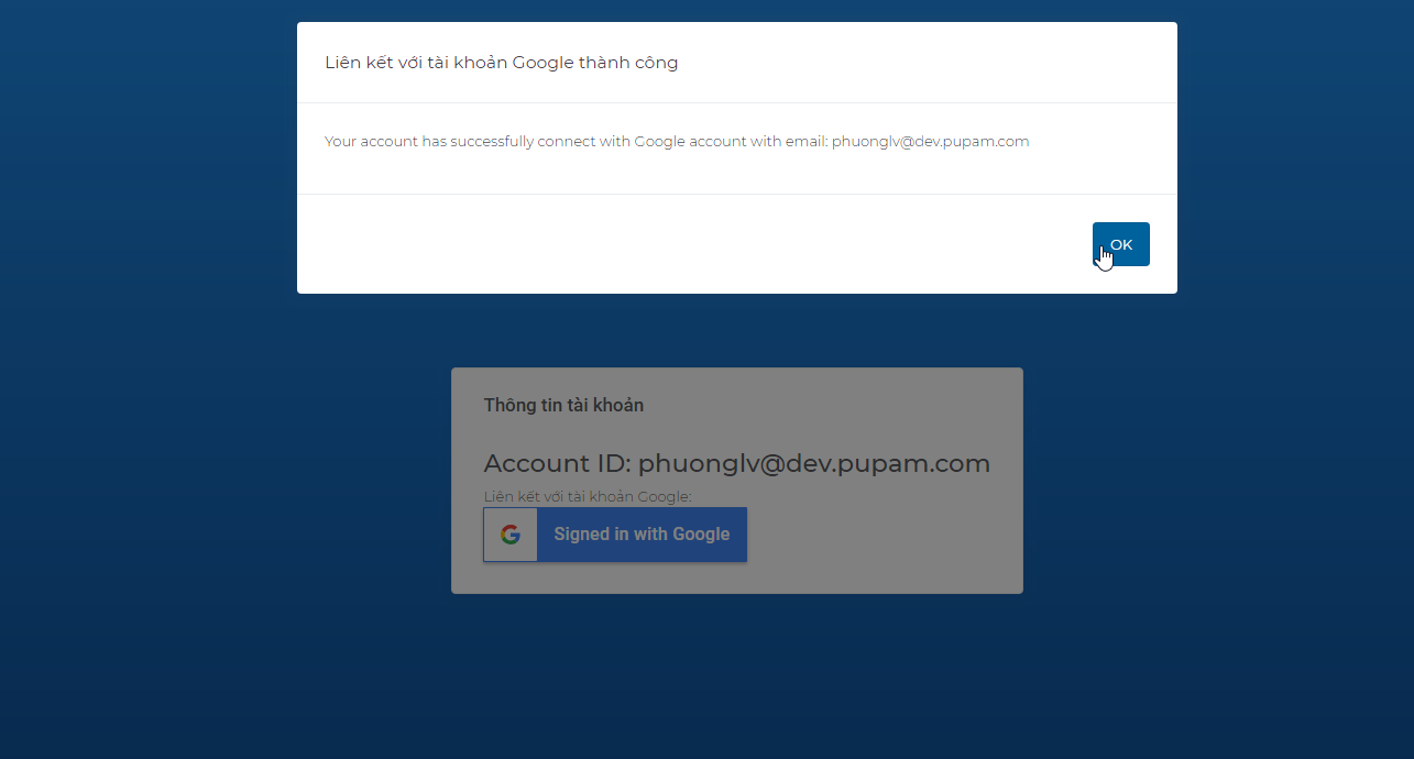 Hướng dẫn liên kiết tài khoản Pupam với Google Gmail