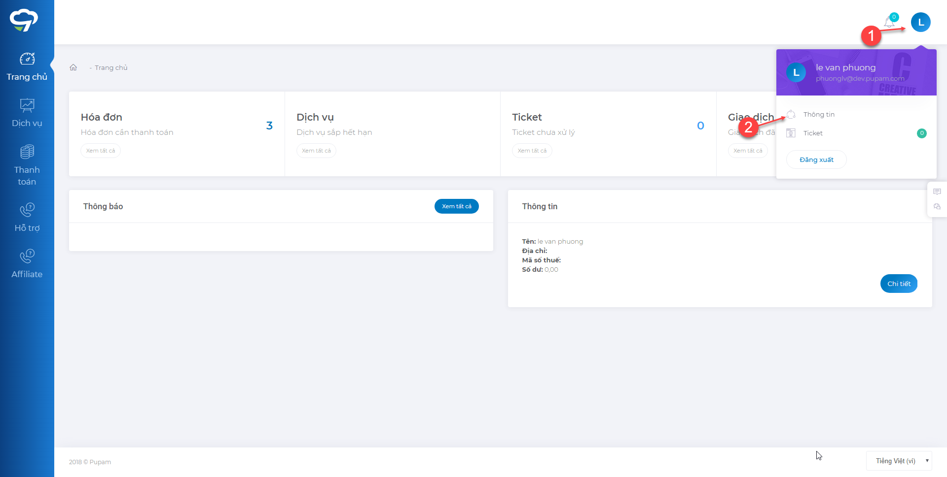Hướng dẫn thay đổi mật khẩu tài khoản pupam
