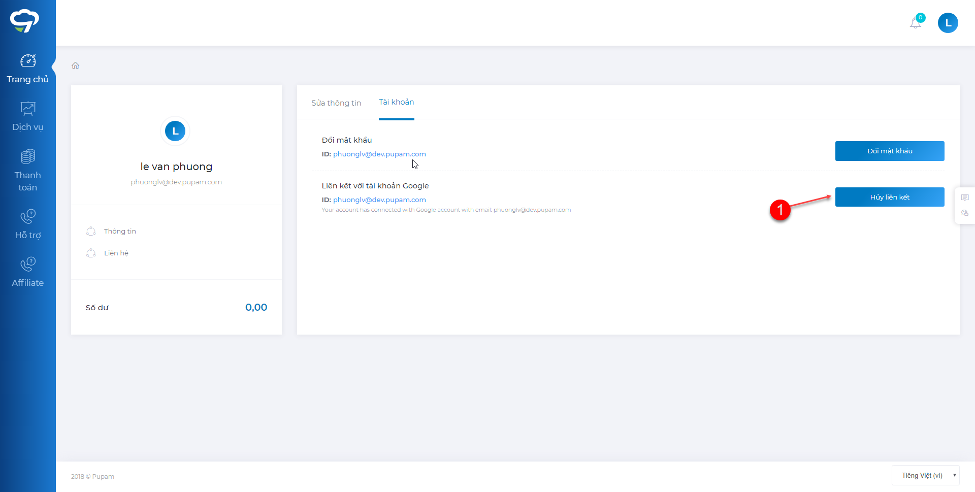 Hướng dẫn liên kiết tài khoản Pupam với Google Gmail